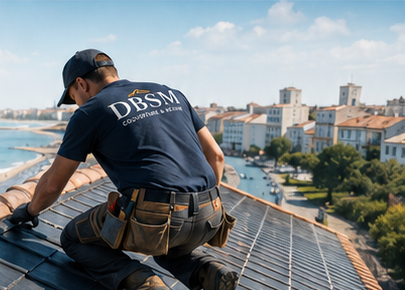 Artisan couvreur DBSM intervenant sur une toiture à Royan